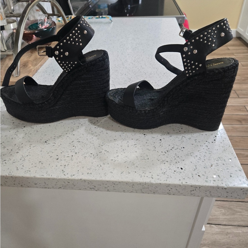 Black Studded Wedge Sandals